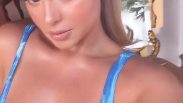 Demi Rose Shows Off Her Curves in a Blue One-Piece   + Video